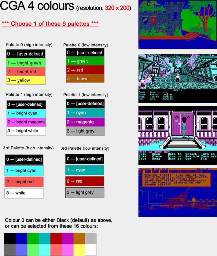 CGA 4 colors palettes