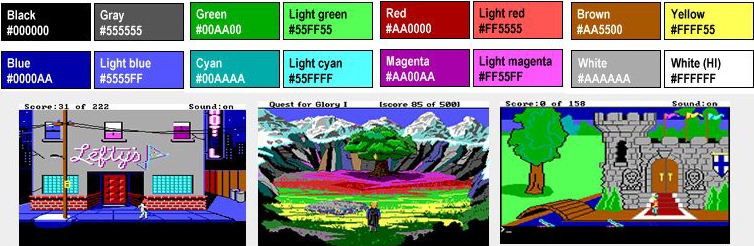  EGA 16 colors default palette